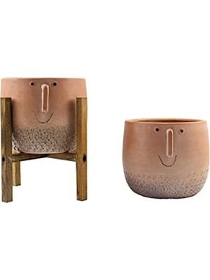 Hakay Ikili Set Surat Desenli 19 cm Toprak Saksı - Ayaksız Tasarım