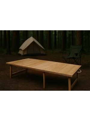 Hakay Sabit Ayaklı Katlanır Kamp Masası 70X120 cm - Ham Naturel Renk