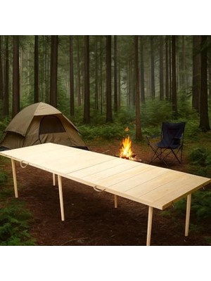 Hakay Katlanır Bahçe Masası - 75X228 Cm, Ham Naturel Renk