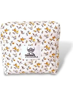 Hakay Çok Amaçlı Küçük Boy Makyaj ve Hijyen Çantası (Beyaz-Sarı)