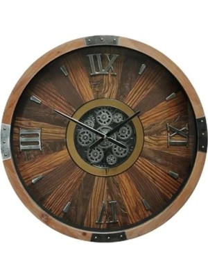 Hakay Ahşap Dönen Çarklı Otantik Kadranlı Duvar Saati, Ceviz Renk