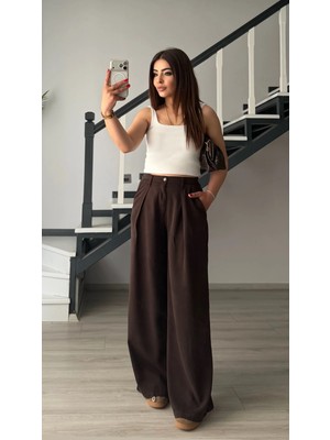 Elisin Acı Kahve Bel Lastikli Tensl Pantolon