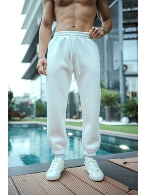 Marsilyan Erkek 3 Iplik Pamuklu Paçası Lastikli Cepli Eşofman Pantolon - Beyaz