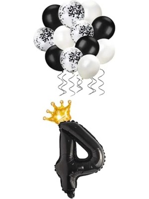 Hakay Siyah Folyo Rakam Balon Seti, Kral Tacı ve Konfetili
