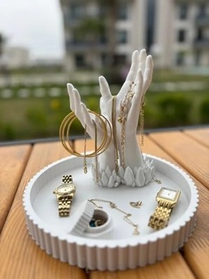 Hakay El Şeklinde Takı ve Yüzük Standı (Beyaz)