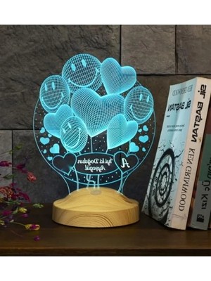 Hakay Kişiye Özel 3D Kalp LED Lamba - Renkli Işık ve Gökkuşağı Geçişi