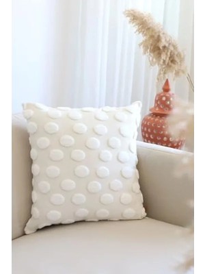 Hakay Modern Jakarlı Kırlent Kılıfı 43X43 cm Ekru