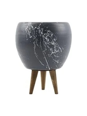 Hakay 15 cm Mermer Efektli Gri Toprak Saksı - 3 Ayaklı Tasarım