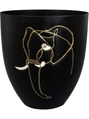 Hakay Siyah Metal Saksı Fil Desenli 18 cm Çapında