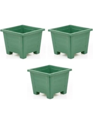 Hakay Kare Plastik Saksı Seti, 0,6 L, 3 Adet, Yeşil