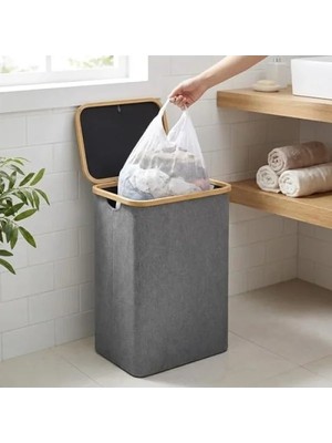 Hakay Bambu Çerçeveli Kirli Çamaşır Sepeti - Katlanabilir Tasarım