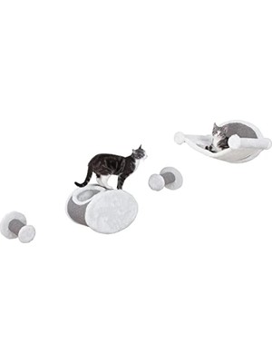 Hakay Duvara Monte Kedi Uzanma Seti - Hamak ve Iki Basamaklı Kulübe, Gri