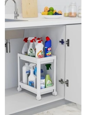 Hakay 2 Katlı Tekerlekli Düzenleyici Raf, Banyo ve Mutfak Için