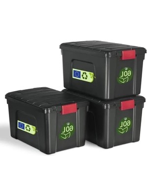 Hakay Kapaklı Büyük Saklama Kutusu Seti, 60L, 3'lü Paket, Bpa Içermez, Siyah