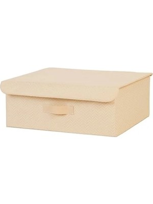 Hakay Bej Balıksırtı Desenli Kapaklı Saklama Kutusu 48 x 40 x 19 cm