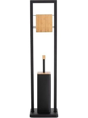 Hakay Boho Tarzı Tuvalet Fırçalık & Kağıtlık Siyah 20X20X80 cm