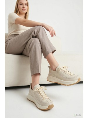 Mammamia Kadın Yumuşak Hakiki Deri Ortopedik Ultra Hafif Kalın Taban Spor Tarz Ayakkabı M27YA/3905