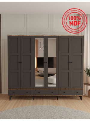 T&B Toprak 6 Kapaklı Çekmeceli Gardırop - Tamamı Mdf