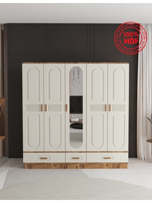 T&B Dova 5 Kapaklı Çekmeceli Bazalı Gardırop - Tamamı Mdf