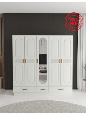 T&B Dova 5 Kapaklı Çekmeceli Bazalı Gardırop - Tamamı Mdf
