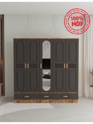 T&B Dova 5 Kapaklı Çekmeceli Bazalı Gardırop - Tamamı Mdf