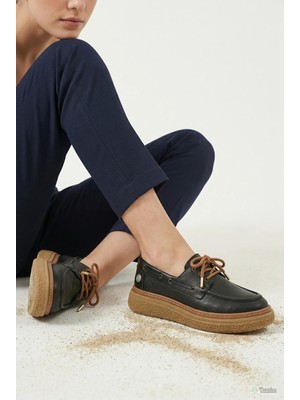 Mammamia Kadın Yumuşak Hakiki Deri Ortopedik Spor Tarz Hafif Kalın Taban Lofer Ayakkabı M27YA/7575