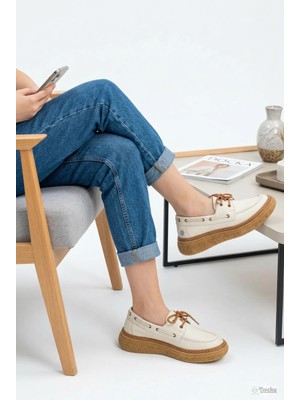 Mammamia Kadın Yumuşak Hakiki Deri Ortopedik Spor Tarz Hafif Kalın Taban Lofer Ayakkabı M27YA/7575