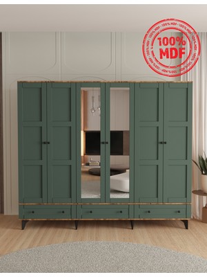 T&B Toprak 6 Kapaklı Çekmeceli Gardırop - Tamamı Mdf