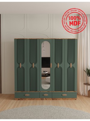 T&B Venüs 5 Kapaklı Çekmeceli Bazalı Gardırop - Tamamı Mdf
