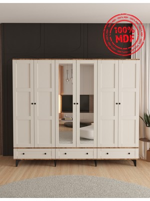 T&B Toprak 6 Kapaklı Çekmeceli Gardırop - Tamamı Mdf