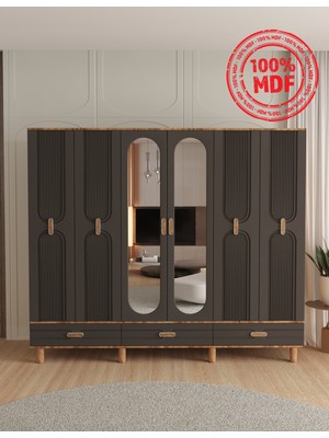 T&B Venüs 6 Kapaklı Çekmeceli Gardırop - Tamamı Mdf