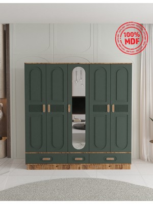T&B Dova 5 Kapaklı Çekmeceli Bazalı Gardırop - Tamamı Mdf