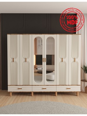 T&B Venüs 6 Kapaklı Çekmeceli Gardırop - Tamamı Mdf