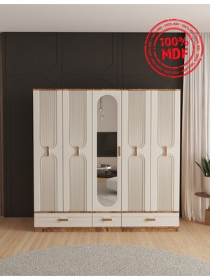 T&B Venüs 5 Kapaklı Çekmeceli Bazalı Gardırop - Tamamı Mdf