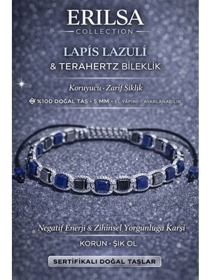 Erilsa Sertifikalı Lapis Lazuli Taşı Bileklik - 5 mm Küp Kesim Terahertz Doğal Taş Ayarlanabilir