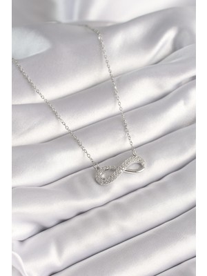 isiltikidsmoda 316L Çelik Gümüş Renk Zincir Zirkon Taşlı Sonsuzluk Model Kadın Kolye - Lisinya