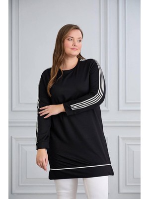 Esra Butik Kristal Kumaş Şerit Detaylı Tesettür Tunik 90 cm – Rahat Kalıp Günlük Şık Tunik