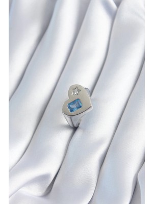 Clariss Üreticiniz Pirinç Gümüş Renk Kalp Model Yıldız Zirkon Taş Detay Kadın Yüzük YN1348