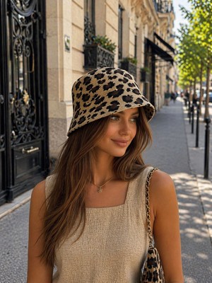 Aydın Şapkacınız Kadın Leopar Desenli Bucket Şapka | Kova Model Şık & Modern Tasarım (58-60 CM)