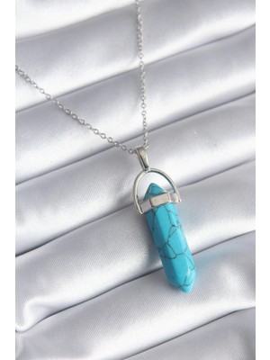 Clariss Üreticiniz 316L Çelik Gümüş Renk Mavi Taşlı Model Kadın Kolye YN1348