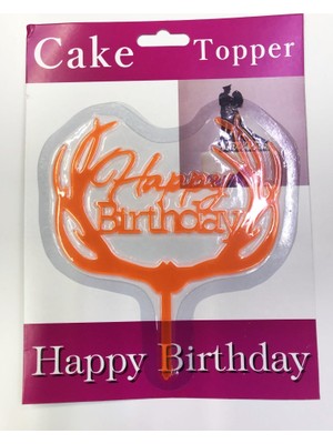 Markaon Üreticiniz Happy Birthday Yazılı Turuncu Dallı Pasta Kek Çubuğu YN1348