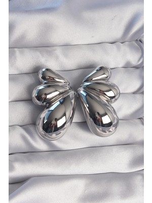 Clariss Üreticiniz Pirinç Gümüş Renk Iri Bombeli Kelebek Küpe YN1348