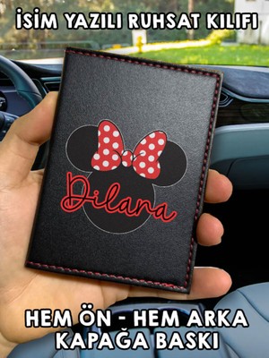 Minnie Mouse Tasarımlı Kişiye Özel Deri Araç Ruhsat Kartlık Cüzdan
