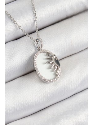 Clariss Üreticiniz 316L Çelik Zirkon Taşlı Yarım Güneş Model Gümüş Renk Kadın Kolye YN1348