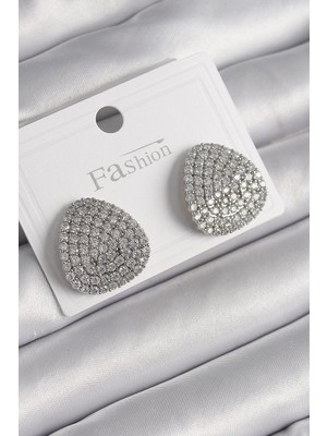 Clariss Üreticiniz Pirinç Gümüş Renk Zirkon Taşlı Plaka Model Kadın Küpe YN1348