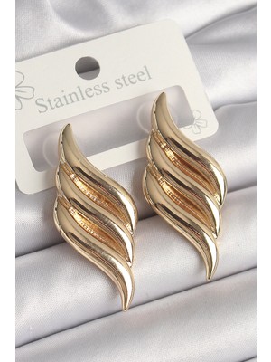 Clariss Üreticiniz Pirinç Gold Renk 3 Sıra Dalga Model Kadın Küpe YN1348