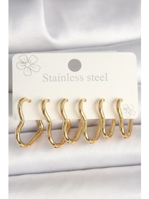 Clariss Üreticiniz 316L Çelik Gold Renk Kalp Model Kadın Küpe Seti YN1348