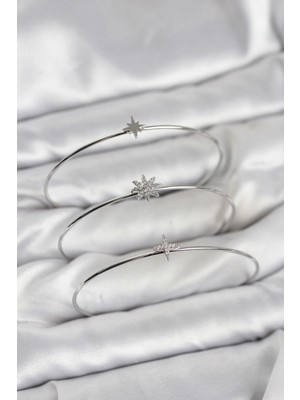 Clariss Üreticiniz Zirkon Taşlı Kutup Yıldızı Model Gümüş Renk 3'lü Kadın Bileklik Kombini YN1348