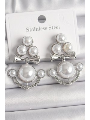 Clariss Üreticiniz Pirinç Gümüş Renk Sallantı Incili Çapa Model Kadın Küpe YN1348