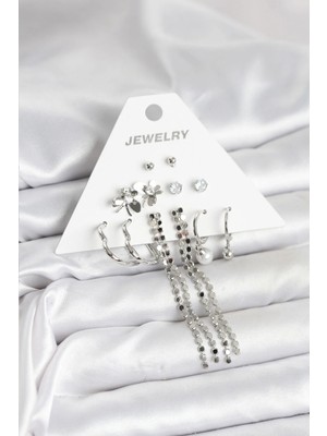 Clariss Üreticiniz Pirinç Gümüş Renk 6 Çift Kadın Küpe YN1348